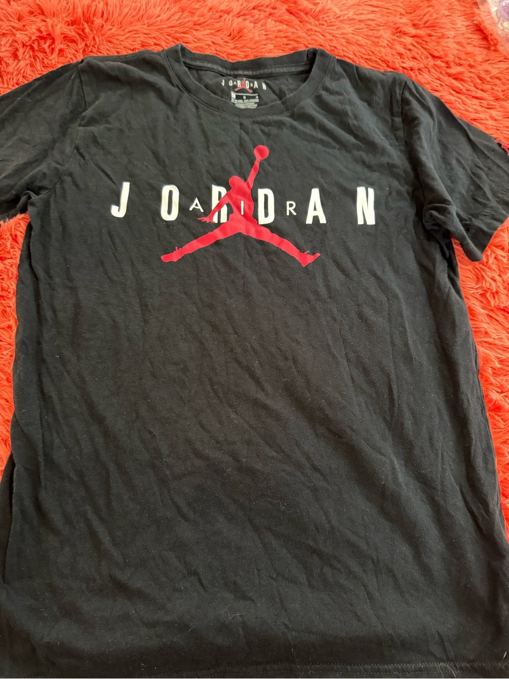 Jordan Men's Black Tee with Red Jumpman and White Logo